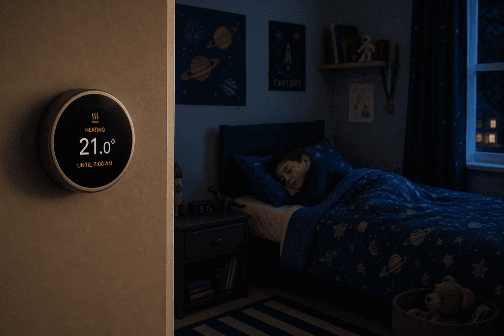 Illustrative bedroom heating scene